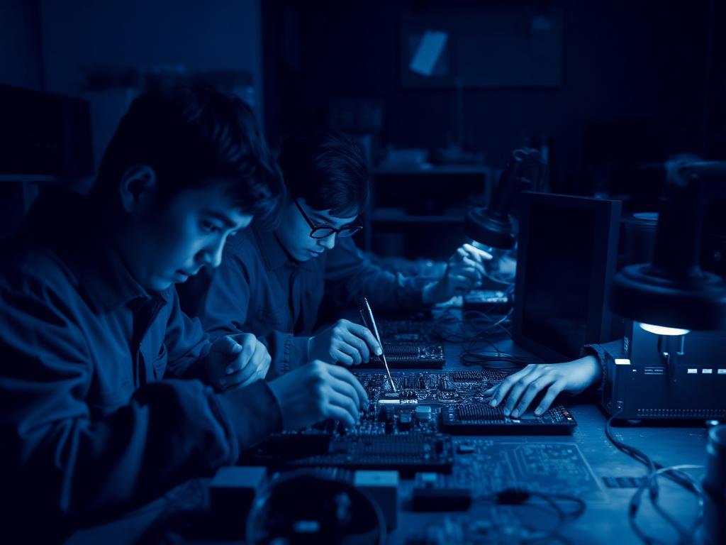 Auszubildende arbeiten an Leiterplatten im Ausbildungslabor